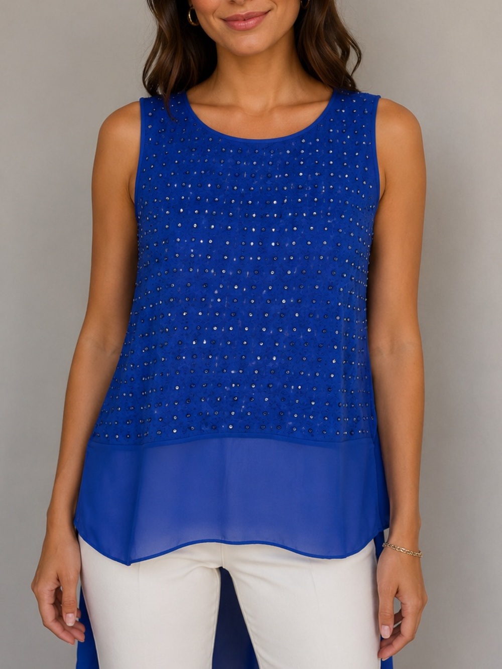 ALBERTO MAKALI ROYAL BLUE EVENING TOP | CRYSTAL EMBELLISHED